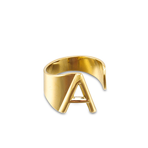 Stainless steel rings letter A Gold
