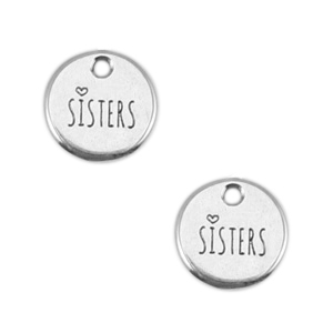 DQ European metal charms "sisters" 12mm Antique Silver (nickel free)