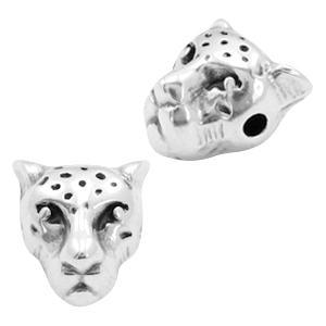 DQ European metal beads leopard head Antique Silver (nickel free)