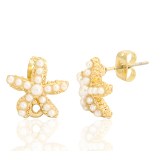 DQ European metal findings earpin pearl starfish with loop Gold (nickel free)