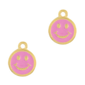 DQ European metal charms smiley Gold-Magenta Pink (nickel free)