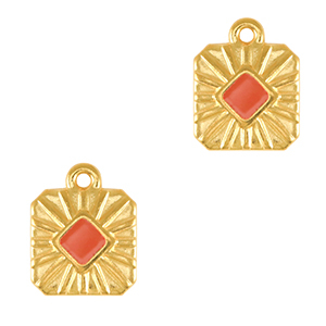 DQ European metal charms square Gold-Coral Red (nickel free)