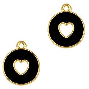 DQ European metal charms heart Gold-Black (nickel free)