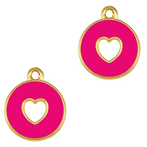 DQ European metal charms heart Gold-Neon Fuchsia Pink (nickel free)