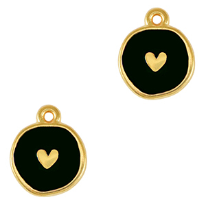 DQ European metal charms heart Gold-Black (nickel free)