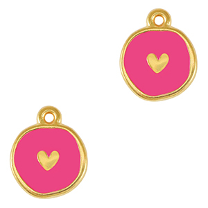 DQ European metal charms heart Gold-Neon Fuchsia Pink (nickel free)