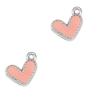 DQ European metal charms heart Antique Silver-Salmon Pink (nickel free)