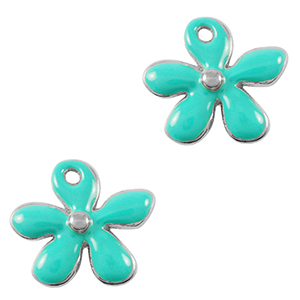 DQ European metal charms flower Antique Silver-Turquoise (nickel free)