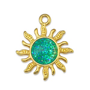 DQ European metal charms sun Glitter Turquoise-Gold (nickel free)
