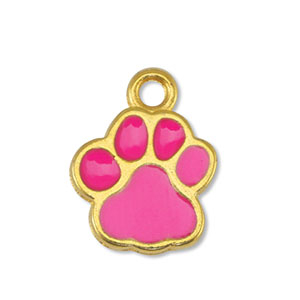 DQ European metal charms dog paw Fuchsia-Gold (nickel free)
