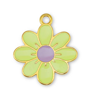 DQ European metal charms flower Lime Yellow-Lilac-Gold (nickel free)