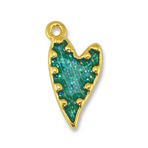 DQ European metal charms heart Glitter Turquoise-Gold (nickel free)
