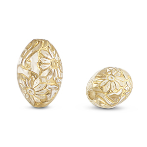 Acrylic beads oval with flowers Transparent-Gold