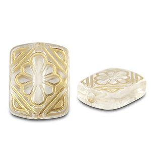 Acrylic beads rectangle with flower Transparent-Gold