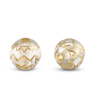 Acrylic beads round with zigzag pattern Transparent-Gold