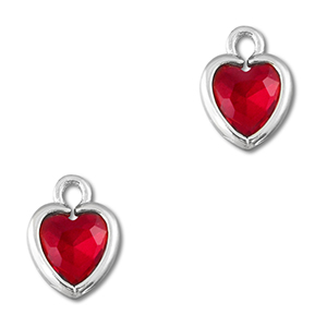 Crystal glass charms heart Red-Silver