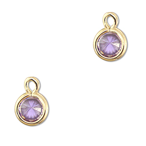 Crystal glass charms round Light Lilac-Gold