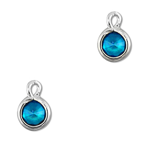 Crystal glass charms round Blue-Silver