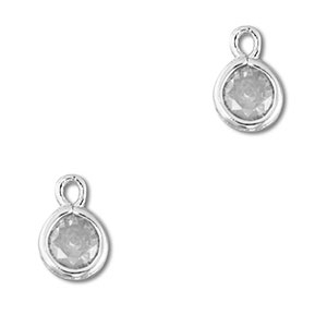 Crystal glass charms round Light Grey-Silver