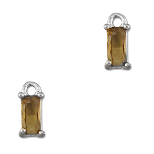 Crystal glass charms rectangle Orange Brown-Silver