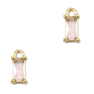 Crystal glass charms rectangle Light Pink-Gold