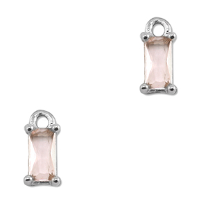 Crystal glass charms rectangle Peach-Silver