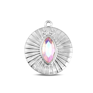 BY31&reg; Stainless steel charms round Silver-Light Pink