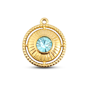 BY31&reg; Stainless steel charms round with ring Gold-Aqua