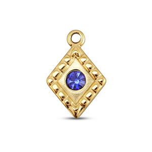 BY31&reg; Stainless steel charms rhombus Gold-Sapphire Blue