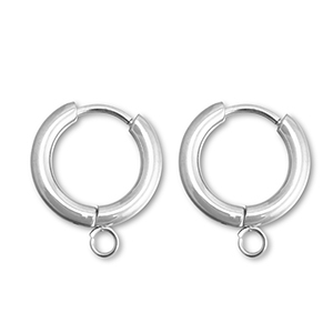 Stainless steel earrings creole with loop 15mm Silver