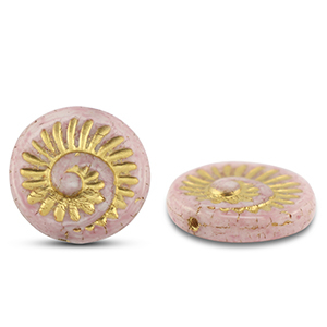 Czech Beads fossil shell 18mm Light Mauve Pink-Gold
