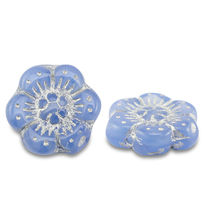 Czech Beads boho flower 14mm Blue-Silver