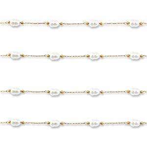 Stainless steel findings belcher chain with imitation pearls oval Gold-White