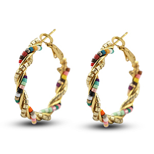 Trendy earrings beaded twisted Multicolour-Gold