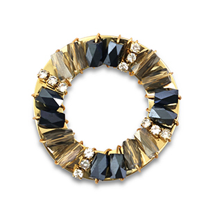 Top faceted charms round Black-Grey Transparent-Gold
