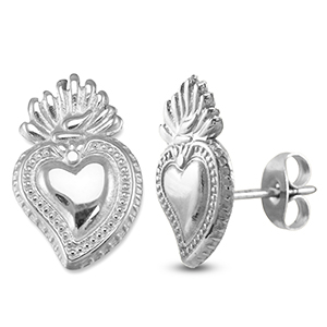 Stainless steel earrings / earpins heart Silver