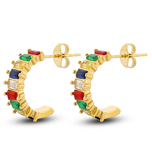 Stainless steel earrings / earpins Gold-Multicolour