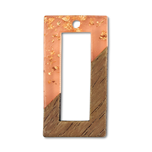 Wooden pendants rectangle Orange Transparent-Gold-Brown