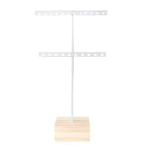 Jewellery display T-From for earrings with wooden standard White-Wood