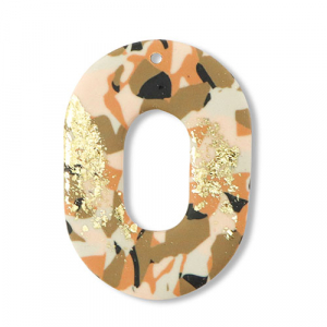 Polymer pendants oval Brown-Pink-White-Gold