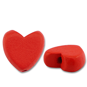 Wooden beads heart Red