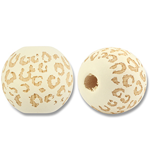 Wooden beads round 16mm pattern Off White-Natural