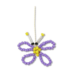 Glass seed beads charms butterfly Purple-Yellow-Black