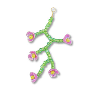 Glass seed beads charms flower Transparent Green-Lilac AB-Yellow