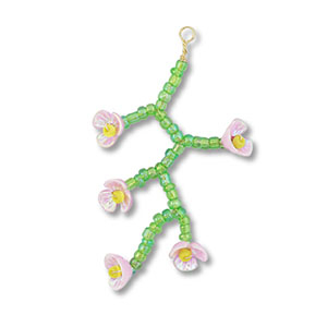 Glass seed beads charms flower Transparent Green-Light Pink AB-Yellow