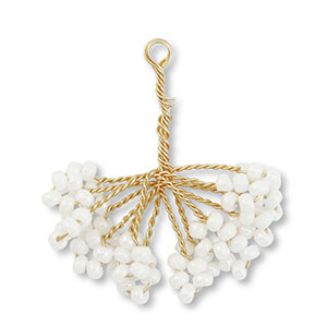 Glass seed beads charms flower Gold-White