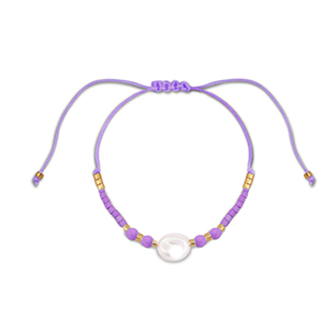 Trendy Anklets / Ankle bracelets mixed beads Purple-White-Gold
