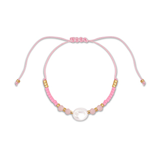 Trendy Anklets / Ankle bracelets mixed beads Pink-White-Gold
