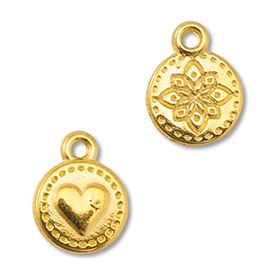 DQ European metal charms round with heart/flower Gold (Nickelfree)