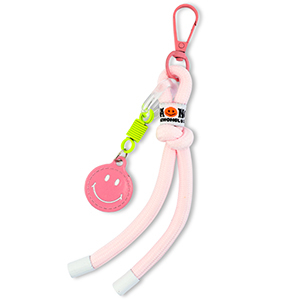 Keychain smiley with rope Light Pink-Neon Yellow-White